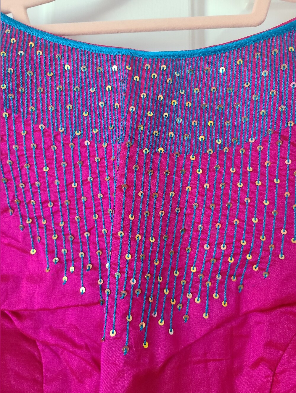 New Pink Blue handmade Embroidered silk cotton Saree blouse